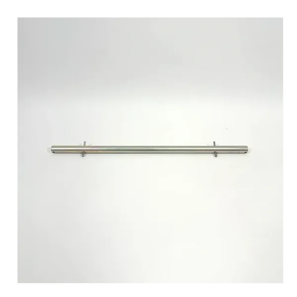 Horizontal stainless steel curtain rod with two wall brackets on a white background in a minimal setting