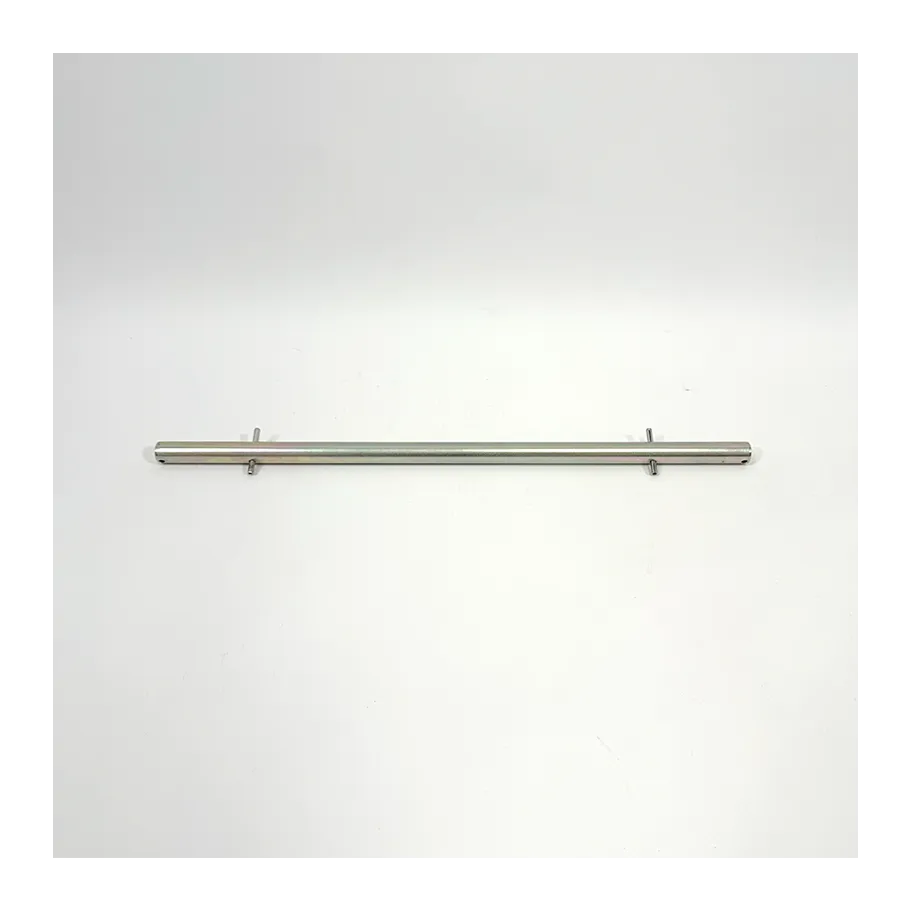 Horizontal stainless steel curtain rod with two wall brackets on a white background in a minimal setting