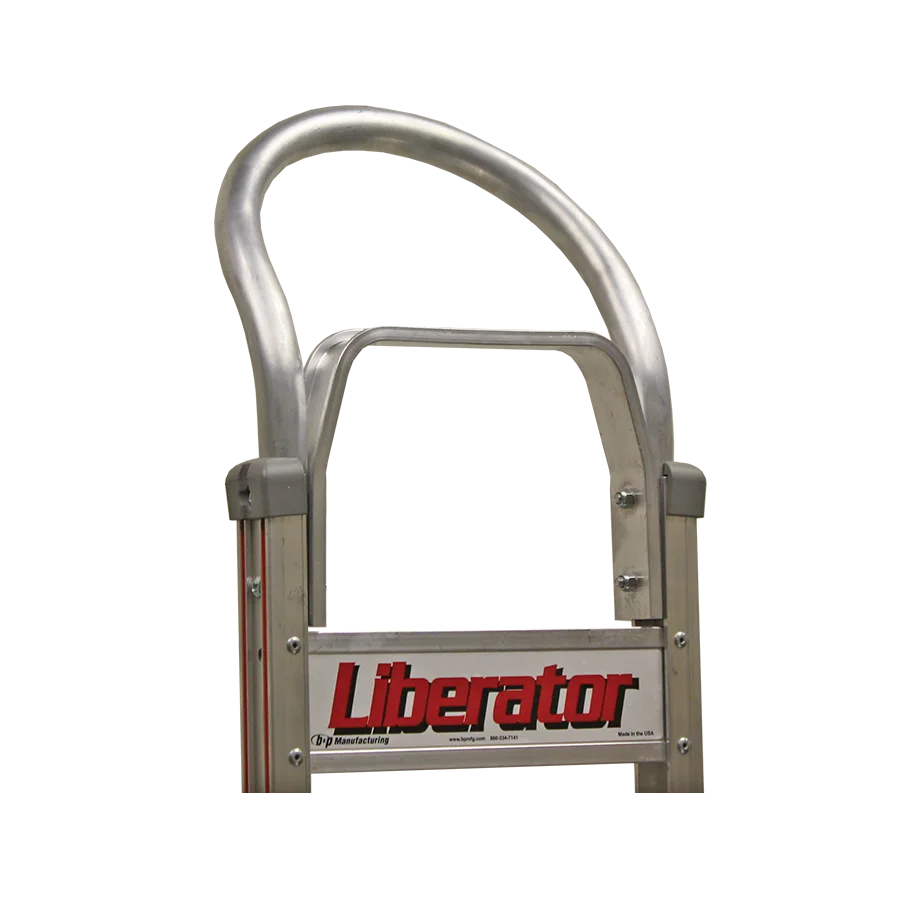 Aluminum ladder accessory with a curved top arch and a 'Liberator' branding panel on the side.