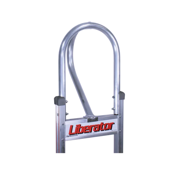 U-shaped security lock (U-lock) with a thick curved shackle and a 'Liberator' branding on the crossbar securing a metal frame